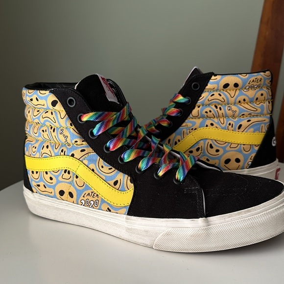 Vans Other - Vans Customs Smiley Slip Ons "L8r Later 2020" High Top Skater Men’s 9.0  W 10.5